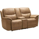 Kaden Power Reclining Console Loveseat w/ Lumbar in Taupe Leather